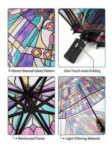 1PC Transparent Folding Automatic Umbrella, Compact Sturdy Durable Design, Suitable For Student Use - transparent color - View 5