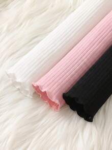 SHEIN 女童套裝 3件組 簡約休閒舒適高領長袖T恤套裝 蝴蝶結裝飾 保暖冬季 柔軟可愛 百搭 - 彩色 - 查看 7