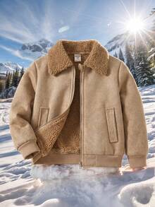 SHEIN Kids Young Boy Autumn/Winter Fashion Thermal-Lined Jacket - Khaki - View 3