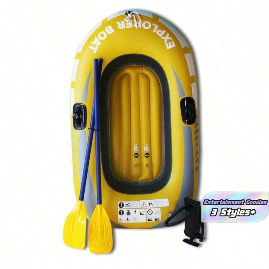 1-2 Person Inflatable Kayak, Inflatable Boat, Canoe, Inflatable Fishing Boat, Floating Raft, Inflatable Yacht, Swimming Pool & Lake Adult Toy, Yellow PVC Inflatable Bottom - Multicolor - View 1