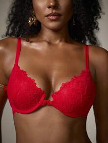 DreamPoppy Peach Girl 1 Set/2pcs Red Lace Women's Lingerie Set - Sexy Push-Up Bra And Panty, Perfect Choice For Romantic Nights - Red - View 4