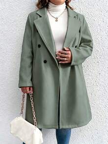 Elenzga Plus Size Women's Solid Color Fashion Versatile Daily Wear Wool Coat - Green - View 1