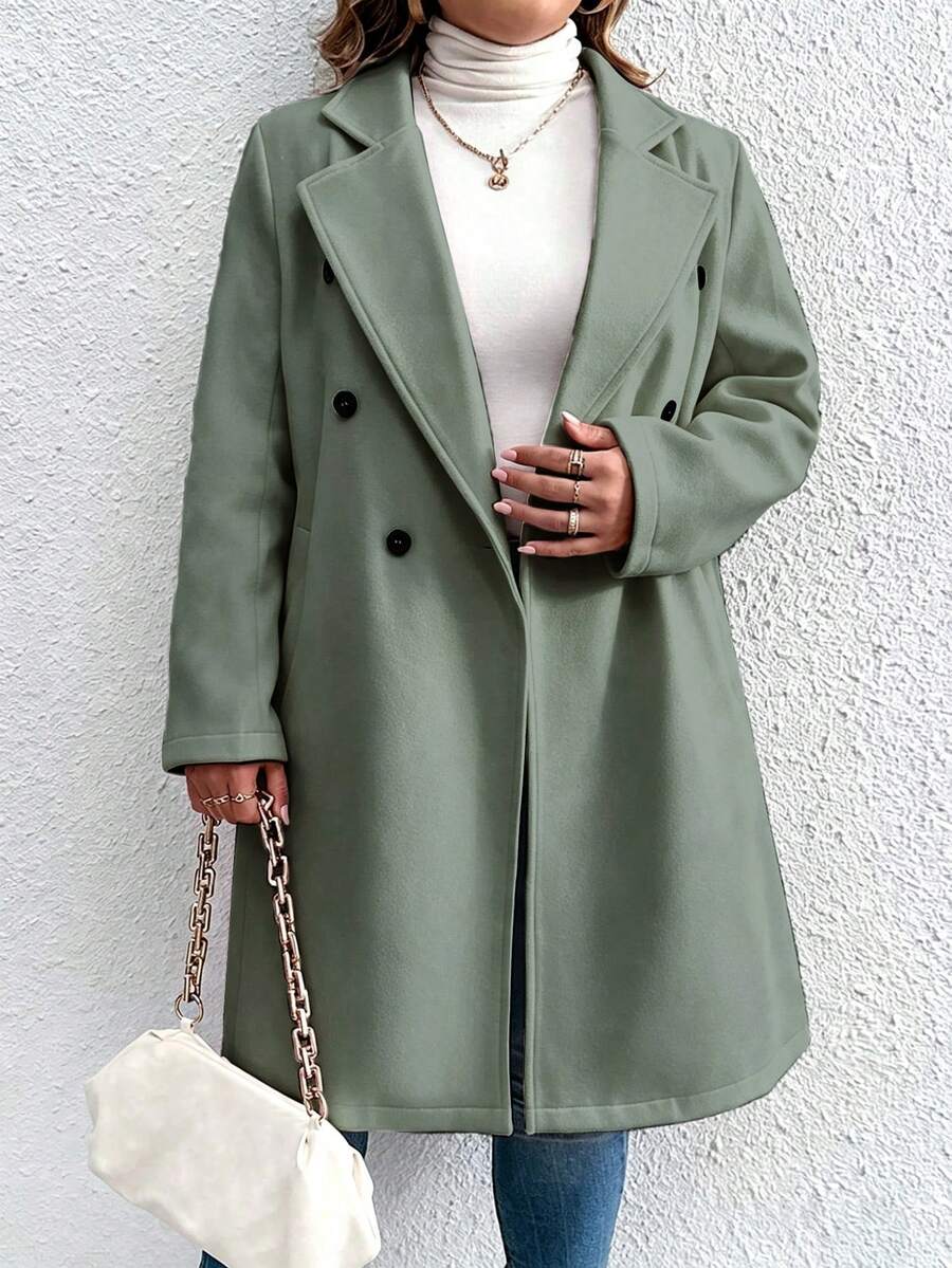 Elenzga Plus Size Women's Solid Color Fashion Versatile Daily Wear Wool Coat - Green - View 1