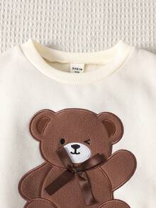 Young Girl Young Girl Young Girl Young Girl Young Girl Fashion Casual Bear Embroidery Autumn Sweatshirt & Leggings Set - Brown - View 4