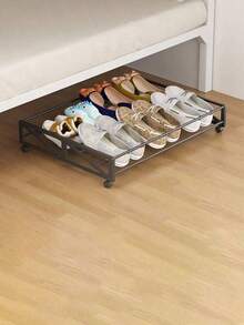 Long Under Bed Rolling Shoe Rack, Mobile Metal Shoe Storage Holder Fit Sofa Bed Bottom Space Saving Bedroom Shoe Organizer For Dorm Home Use - Multicolor - View 2