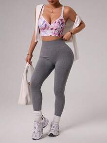SHEIN Sports Sports Fashion Bra With Fixed Cups, Macaron Print, High Support Underwear - Multicolor - View 5