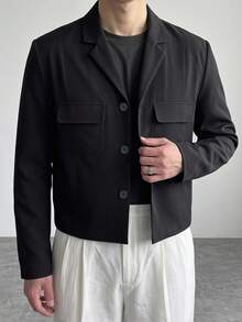 DAZY Black Short Commuter Solid Color Men's Blazer - Black - View 4