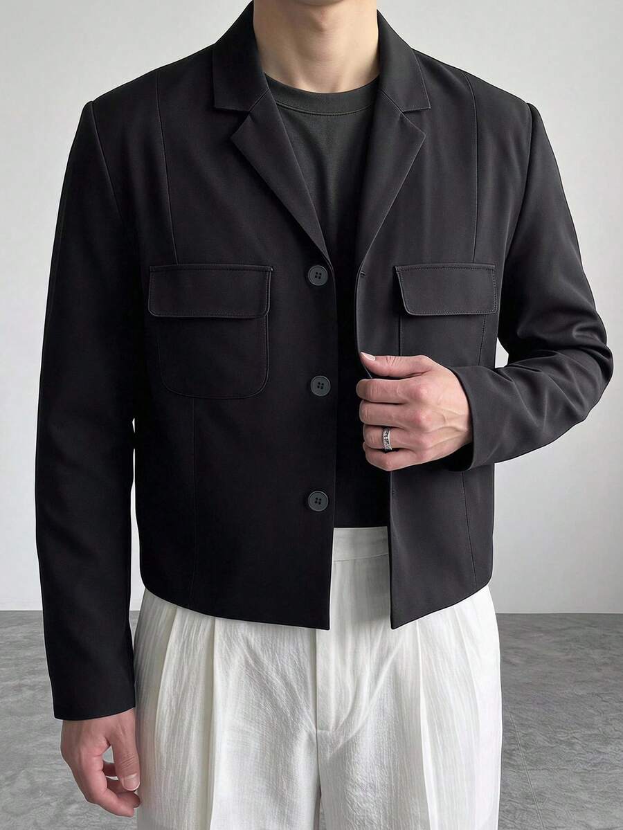 DAZY Black Short Commuter Solid Color Men's Blazer - Black - View 1