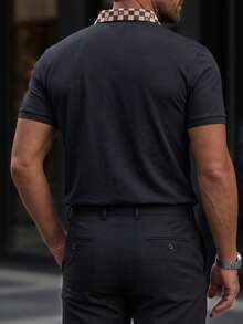 Manfinity Mode Men's Summer Checkered Short Sleeve Casual Commuter Polo Formal Shirt, Ceremony - Black - View 2