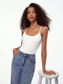 SHEIN BASICS 女款純色修身百搭日常穿著細肩帶背心上衣 3件/組 - 彩色 - 查看 11