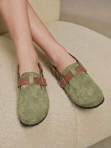 Solecia Spring Summer New Suede Buckle Design Comfortable Slip-On Dark Green Men's Pumps Home & Outdoor Travel Vacation - Dark Green - View 7