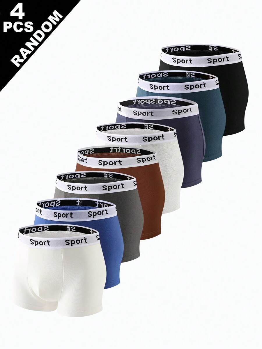 Random 4pcs Teen Boys Underwear  Boxer Briefs Sports Letter Waistband Fashion Classic Style All Season - Multicolor - View 1