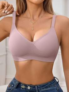 SHEIN 1件装女士极简舒适无缝果冻凝胶无钢圈文胸，带可拆卸胸垫 - 淡紫色 - 查看 8