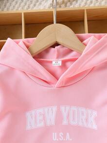 Elladie kids Young Girl Letter Print Hoodie T-Shirt Long Pants Camisole Set Back To School White Autumn - Pink - View 5