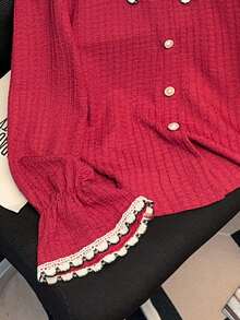 Franclia New Arrival Colorblock Cute Puff Sleeve Women's Blouse - Burgundy - View 5