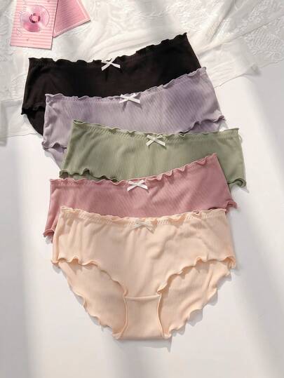 PetitDoll 5 Pcs Women's Plus Size Brief Decorated With Bowknot