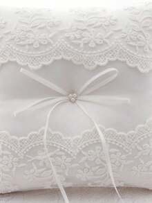 1PC Faux Pearl Bow Ring Bearer Pillow Set Elegant Decorative Cushion For Wedding Ceremony Reception Valentine Day Bridal Shower Engagement Party Home Decor Gift - Beige - View 5