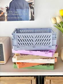 5Pcs Foldable Plastic Storage Baskets, Desktop Organizer Bins For Stationery Tape & Small Tools - Multicolor - View 4