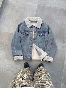 Tween Boy Casual Y2k Loose-Fitting Ruffled Long-Sleeved Denim Jacket Halloween And Black To School - Blue - View 6