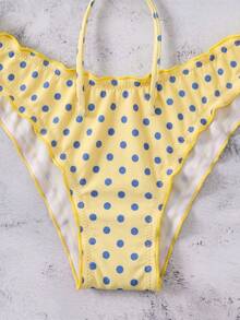 SHEIN Swim 女款夏季波點印花性感細肩帶綁繩蝴蝶結比基尼兩件式泳衣海灘度假套裝 - 黃色 - 查看 6