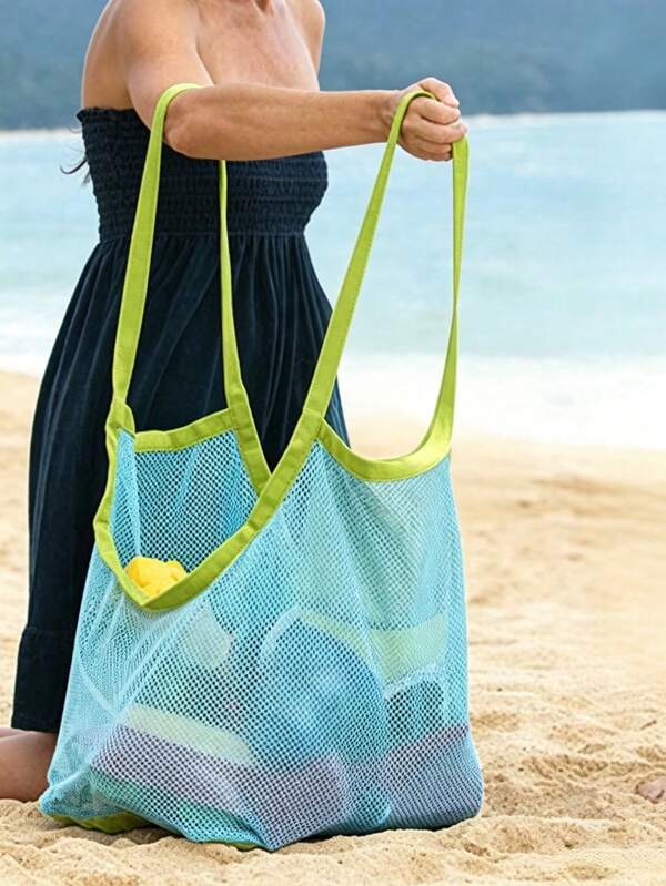 1 pièce Sac de plage en maille, sac de rangement pour jouets, sac en filet pliable pour le rangement extérieur, sac de voyage, sac à maquillage, sac cosmétique, organisateur de vacances, grande capacité pour la maison, cadeau, vacances et festival d'Halloween de Noël, utilisation multifonctionnelle, ambiance bohème