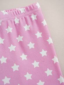 LOONEY TUNES X SHEIN Baby Girl Cartoon Print Top & Star Print Leggings Snug Fit Loungewear - White - View 6