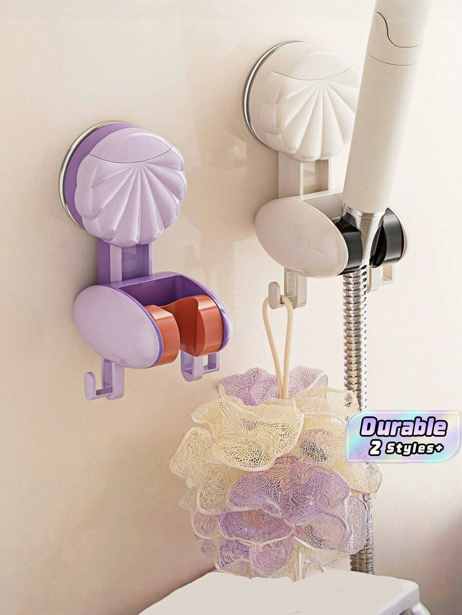 1pc Cream-Colored Movable Adjustable Suction Shower Head Holder, Punch-Free Fixed Shower Nozzle Bracket For Home Bathroom And Kids - Suction cup shower - View 1