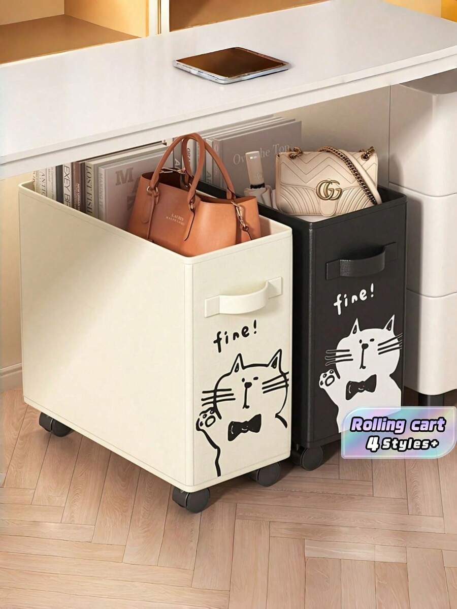 1PC Plastic Under Desk Rolling Storage Cart Multifunction Organizer Basket With Wheels Cute Cat Pattern Office Supplies For Home Workplace Back To School Supplies Mobile Desk Organizer - Multicolor - View 1