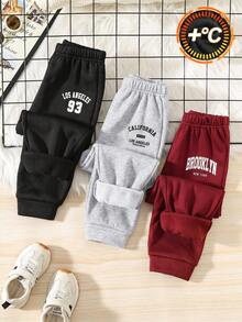 SHEIN 3件組買2送1兒童青少年男孩休閒學院風極簡實用百搭運動長褲，秋冬款，情人節、約會、秋季、穿搭、家庭聚會、開學季、婚禮季、運動 - 彩色 - 查看 2