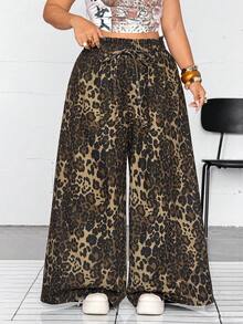 Jeanoix Y2K Casual Decent Plus Size Women's Leopard Print Washed Wide Leg Denim Jeans Formal Date Night Lime Green Summer - Multicolor - View 6