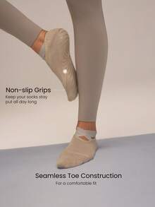 GLOWMODE 2 Pair Glowing & Grounded Cushioned Seamless Non-Slip Grip Socks Pilates Barre Yoga Studio Daily Active Wear - Khaki - View 3