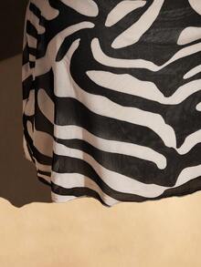 SHEIN ICON Women's Plus Size Zebra Print Tie-Up Ruffle Hem Dress - Apricot - View 8