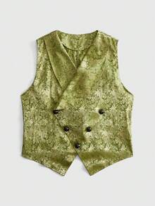 ROMWE MEN Goth Men's Jacquard Double-Breasted Medieval Vest - Multicolor - View 9