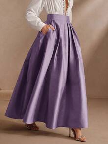 Anewsta Essential Rok Maxi Model Putri Elegan Berpinggang Tinggi Warna Burgundy untuk Wanita - Purple - View 3