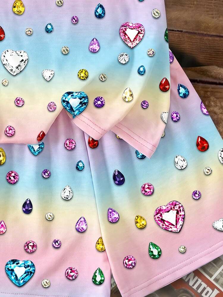 Setelan Dua Potong Anak Perempuan Remaja Kasual Sederhana Imut Manis Motif Polkadot Mengkilap Bertekstur Hati, Biru Kobalt Pop, Lengan Pendek dan Celana Pendek, Cocok untuk Gaya Musim Panas yang Nyaman, Grafis, Kawai - MultiWarna - View 6