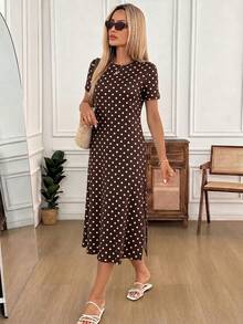 SHEIN LUNE 女款波點拼接設計休閒日常夏季中長洋裝 - 彩色 - 查看 4