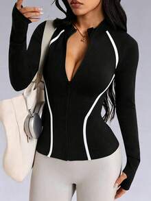 Dewbera Dewbera Women's High Elasticity Seamed Sports Jacket - Black - View 5