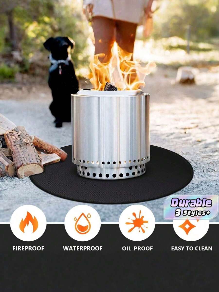 1pc 36 Inches (About 91.4cm) Fire Pit Mat Is Suitable For Single-Furnace Bonfire, Double-Sided Flame Resistant Barbecue Mat Deck Terrace Protection Mat, Round Barbecue Mat Is Suitable For Single-Furnace Accessories, Easy To Clean, Reusable - multicolor - View 1