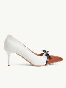 CUCCOO CHICEST Women's Pointed Toe Brown & White Colorblock Minimalist Comfortable Commuter Versatile High Heel Pumps, Fashionable Sexy Party Banquet - Brown and white two-color # - View 3