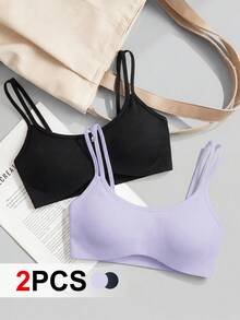 SHEIN Cheerettes 女款素色休閒日常細肩帶運動內衣 2件組 - 彩色 - 查看 1