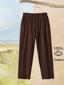 Rusticease Women's Solid Color Textured Casual Pocket Long Pants For Daily Wear Lounge Dark Brown Summer - Brown - View 2