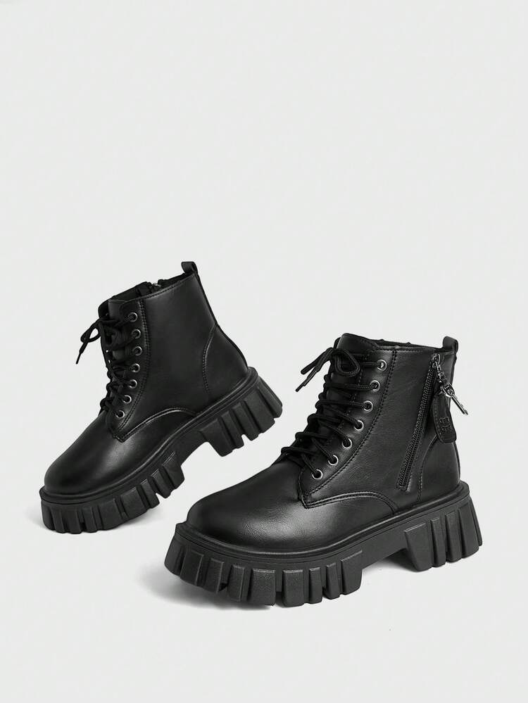 Sugerpunk Women's Slope Heel Thick-Soled Round Toe Pleated Stacking Boots, New Western Cowboy Boots, Fashionable Versatile Commuting, Thick-Soled Ankle Boots - Y5 black - View 5