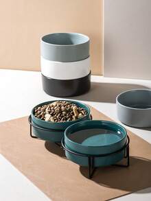 1PC Ceramic Pet Bowls Neck Protection Anti Tilt Removable Wrought Iron Stand Glaze Heat Resistant Hygienic Dual Bowl Cats Dogs Home Decor Elegant Multicolor - multicolor - View 5