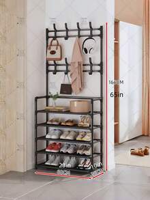1Pc Multi-Functional 5-Tier Metal Shoe & Hat Storage Rack, 24 Inch Freestanding Organizer With Removable Hooks, Multi-Layer Design For Home & Apartment, Available In Black And White - Multicolor - View 8