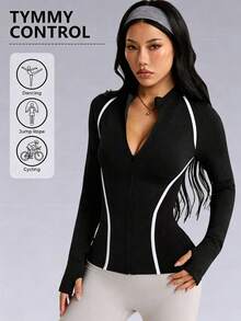 Dewbera Dewbera Women's High Elasticity Seamed Sports Jacket - Black - View 6