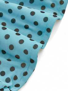 ROMWE J-Fashion Women's Summer Vintage Vacation Style Polka Dot Print Pleated Fitted Tube Top And Ribbon - Blue - View 3