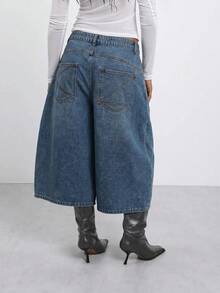 COUREZ Quần short jean dáng bóng cạp thấp màu than wash /Y2K mùa hè - Màu xanh lam - Xem 2