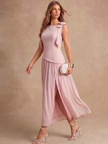 Enchnt Elegantes ärmelloses Sommerkleid mit Schleifendekor - Pink - Übersicht 5