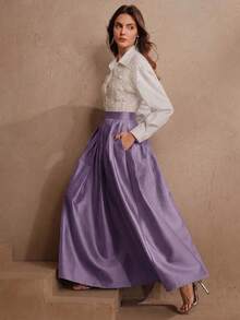 Anewsta Essential Rok Maxi Model Putri Elegan Berpinggang Tinggi Warna Burgundy untuk Wanita - Purple - View 4