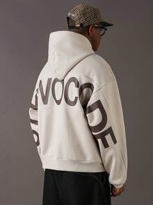 STYNVO Men's Letter Print Zip-Up Hoodie - Apricot - View 1
